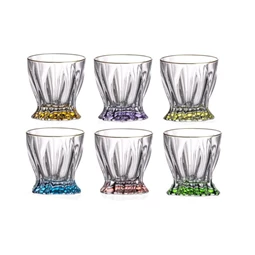 Whisky tumbler pohár szett PLANTICA színezett talppal, arany szegéllyel 9,5 cm S/6
