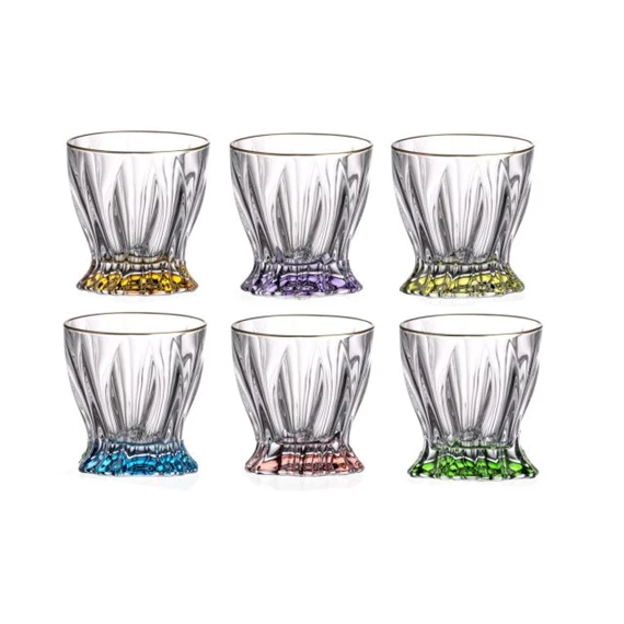 Whisky tumbler pohár szett PLANTICA színezett talppal, arany szegéllyel 9,5 cm S/6