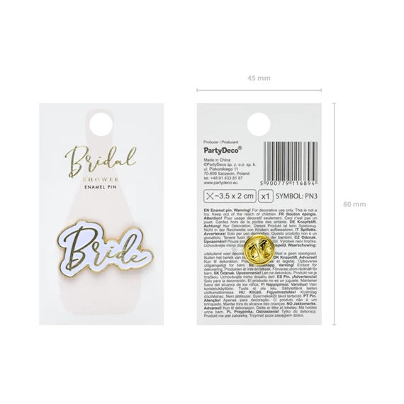 Zománc kitűző menyasszony 3,5x2 cm